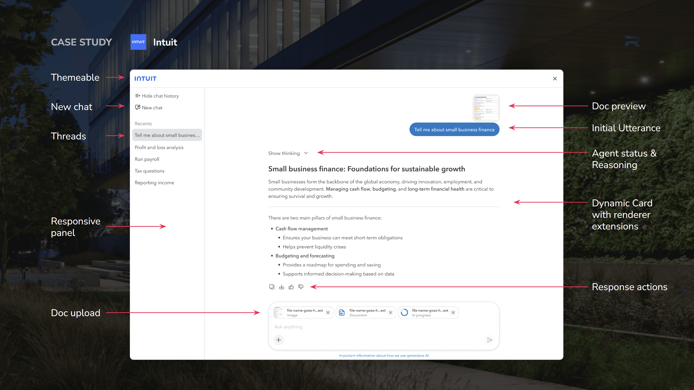 Intuit Agent Chat — annotated widget parts