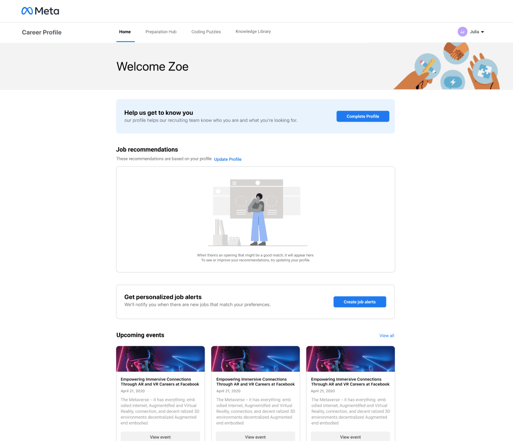The existing Career Profile homepage before the vision work