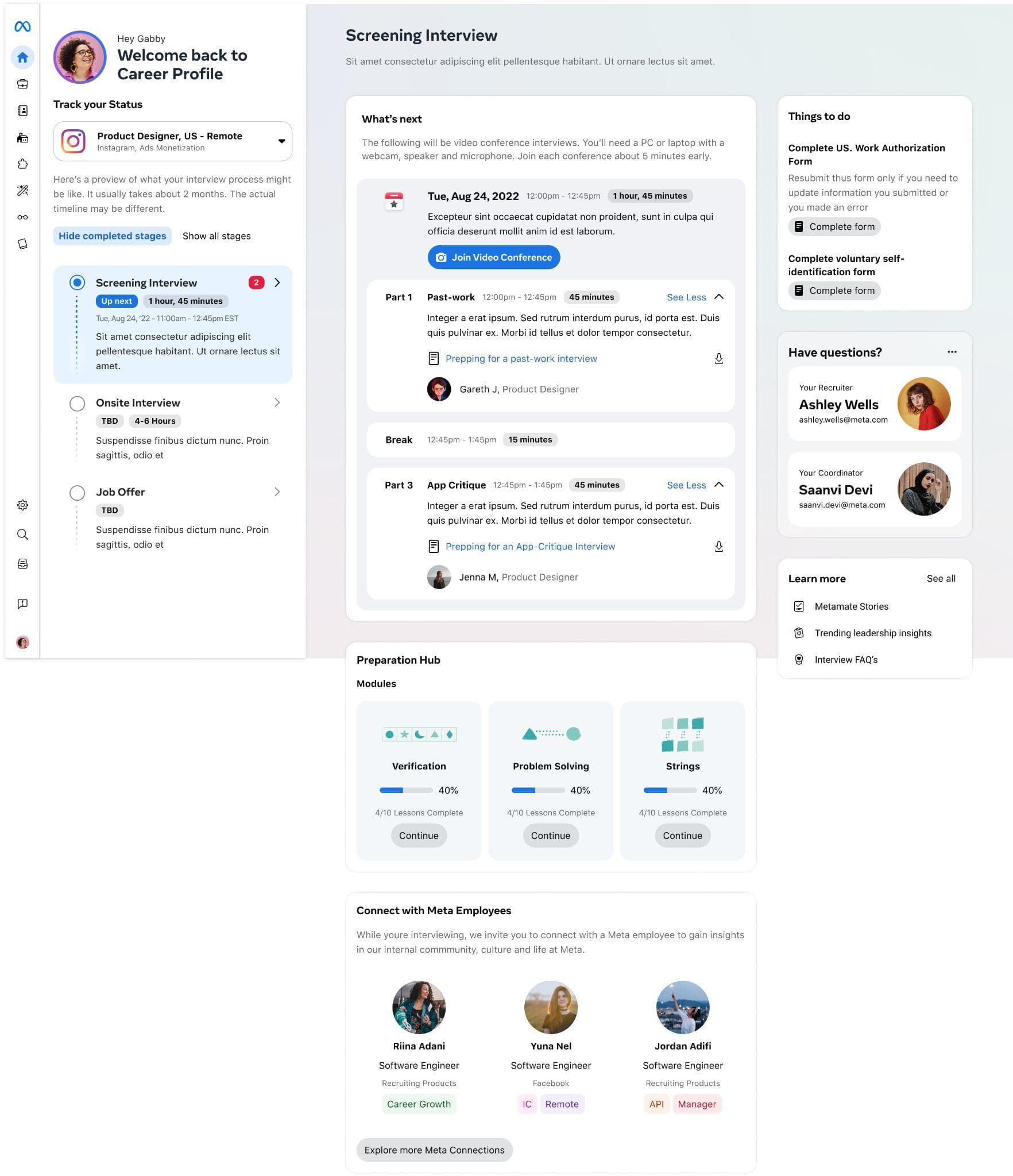 The IC5 candidate experience, with full navigation and a detailed timeline