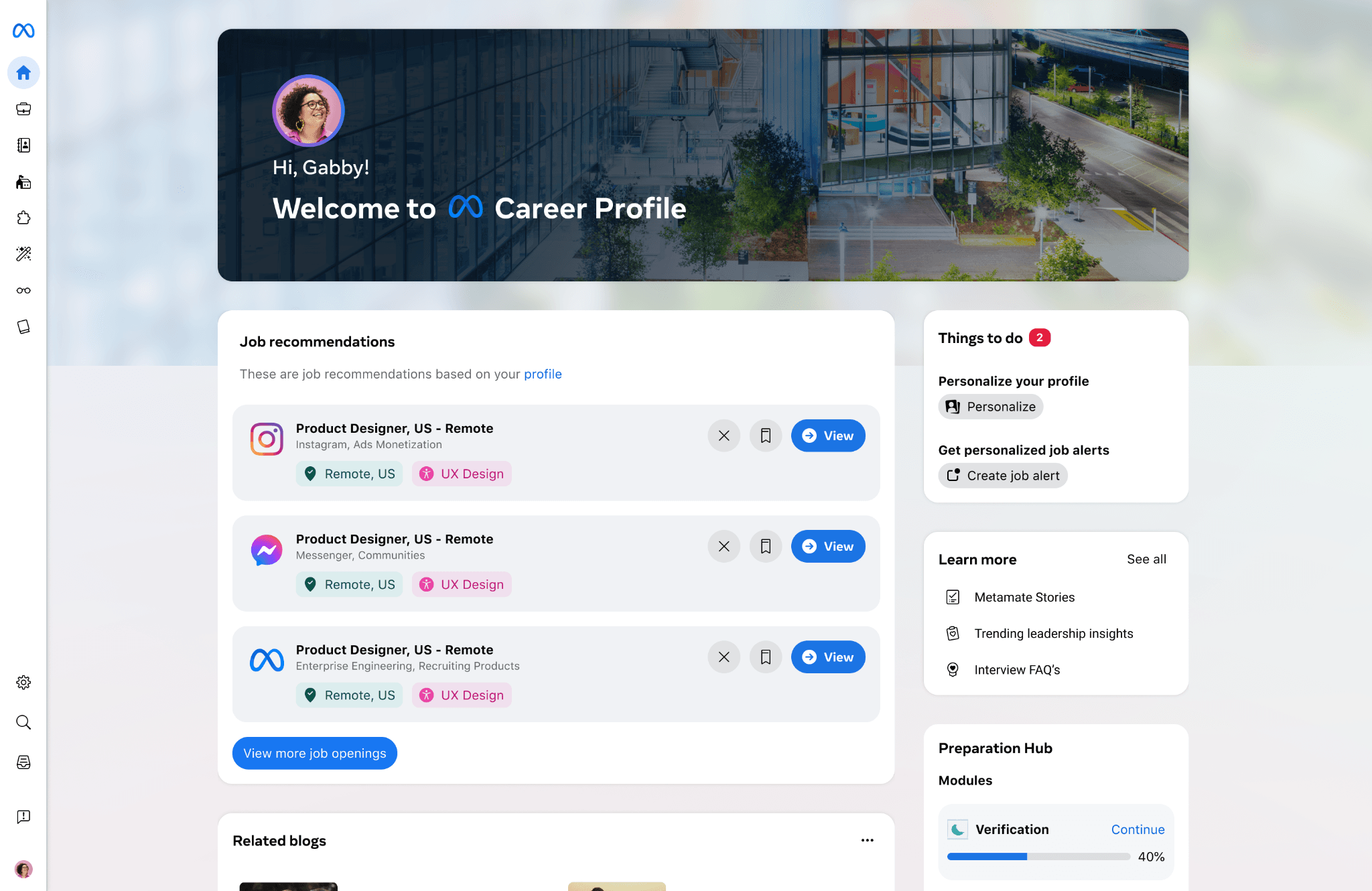 Career Profile home for a prospective candidate