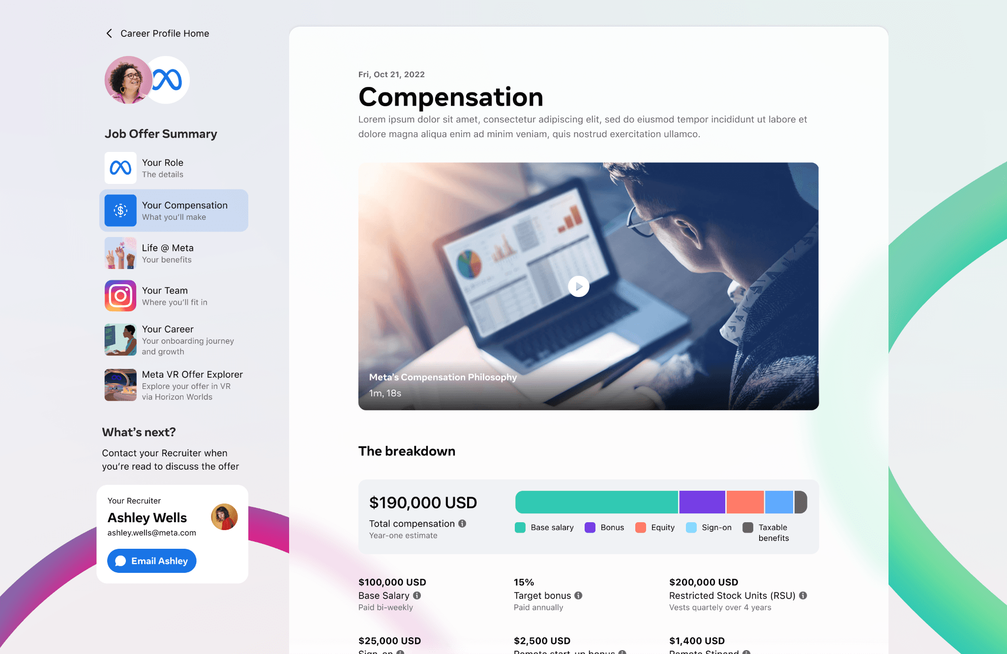 The job offer summary, showing a full compensation breakdown