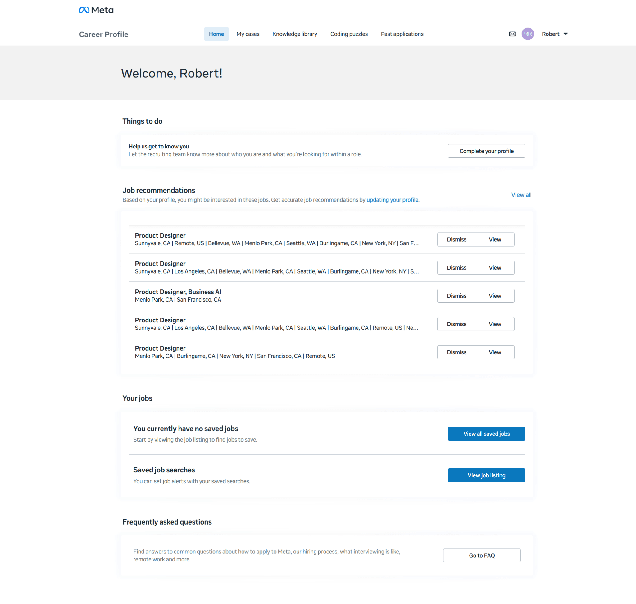 Meta's Career Site and Candidate Profile
