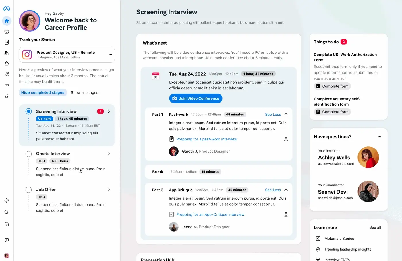 Selecting a timeline stage re-composes the main content area