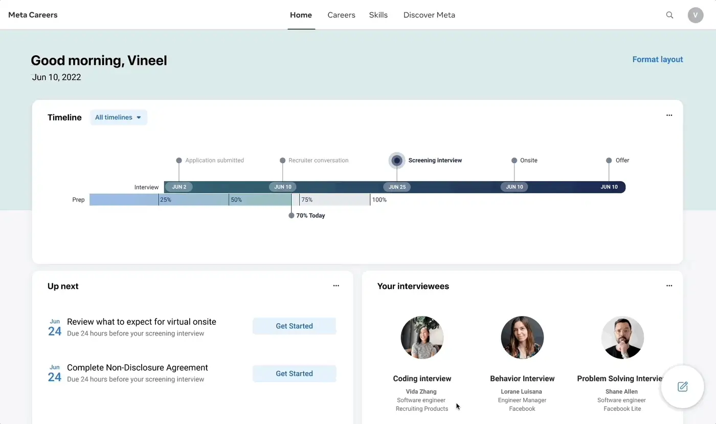 Exploratory concept: Career Dashboard, with configurable modules