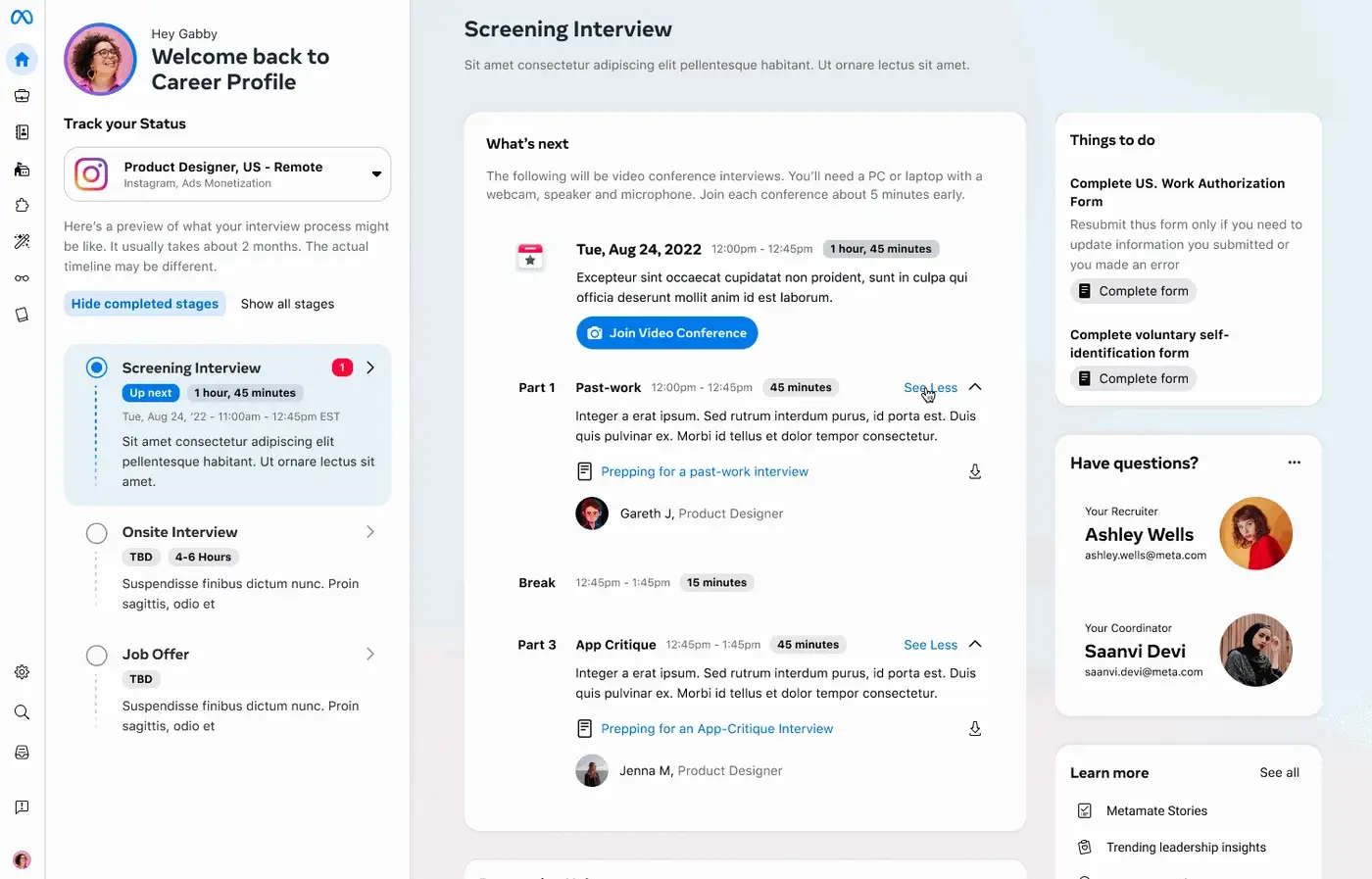 Interactive prototype of the active interviewing journey